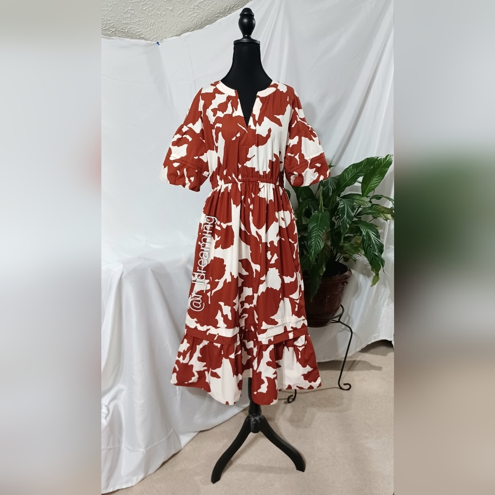 NWT Red Floral Tiered Midi Dress Size Medium By Banana Republic Factory - Picture 1 of 8